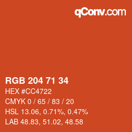 Farbcode: RGB 204 71 34 | qconv.com
