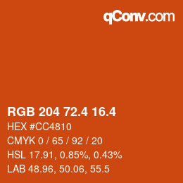 カラーコード: RGB 204 72.4 16.4 | qconv.com