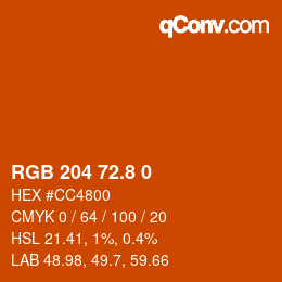 カラーコード: RGB 204 72.8 0 | qconv.com