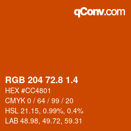 カラーコード: RGB 204 72.8 1.4 | qconv.com