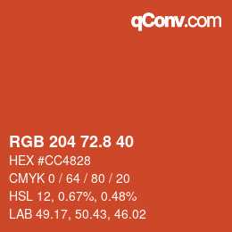 カラーコード: RGB 204 72.8 40 | qconv.com