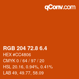 カラーコード: RGB 204 72.8 6.4 | qconv.com
