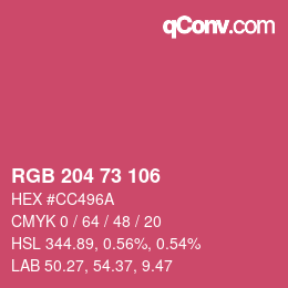 Code couleur: RGB 204 73 106 | qconv.com