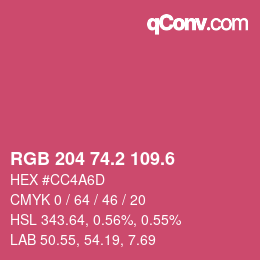 カラーコード: RGB 204 74.2 109.6 | qconv.com