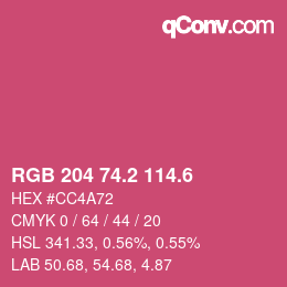 カラーコード: RGB 204 74.2 114.6 | qconv.com