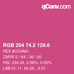 カラーコード: RGB 204 74.2 129.6 | qconv.com