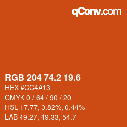 カラーコード: RGB 204 74.2 19.6 | qconv.com