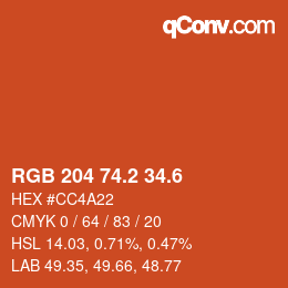 カラーコード: RGB 204 74.2 34.6 | qconv.com
