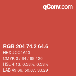 カラーコード: RGB 204 74.2 64.6 | qconv.com