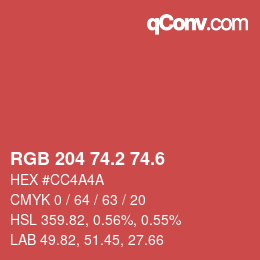 カラーコード: RGB 204 74.2 74.6 | qconv.com