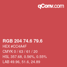 カラーコード: RGB 204 74.6 79.6 | qconv.com