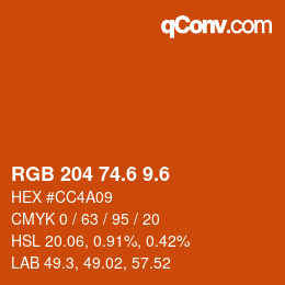 カラーコード: RGB 204 74.6 9.6 | qconv.com