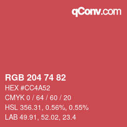 Color code: RGB 204 74 82 | qconv.com