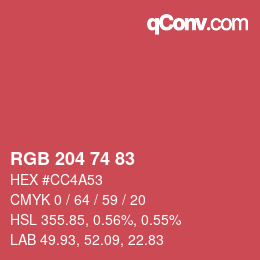 Color code: RGB 204 74 83 | qconv.com