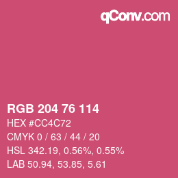 カラーコード: RGB 204 76 114 | qconv.com
