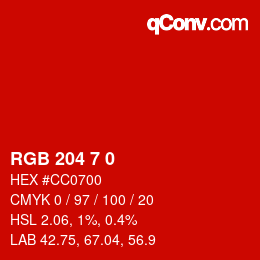 Color code: RGB 204 7 0 | qconv.com