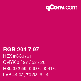 Color code: RGB 204 7 97 | qconv.com