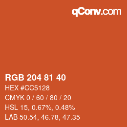 Color code: RGB 204 81 40 | qconv.com
