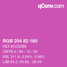 颜色代码: RGB 204 82 180 | qconv.com