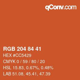 颜色代码: RGB 204 84 41 | qconv.com