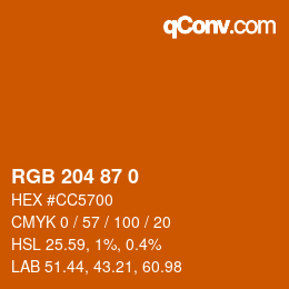 颜色代码: RGB 204 87 0 | qconv.com