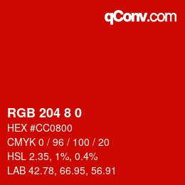 Color code: RGB 204 8 0 | qconv.com