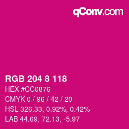 カラーコード: RGB 204 8 118 | qconv.com