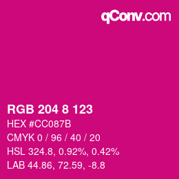 カラーコード: RGB 204 8 123 | qconv.com