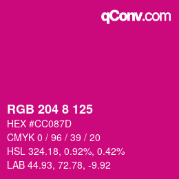 カラーコード: RGB 204 8 125 | qconv.com
