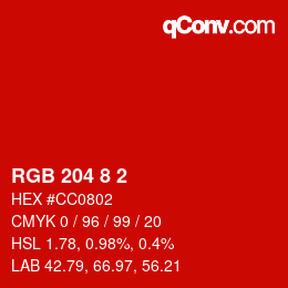 Color code: RGB 204 8 2 | qconv.com