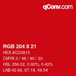 Color code: RGB 204 8 21 | qconv.com