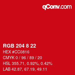 Color code: RGB 204 8 22 | qconv.com