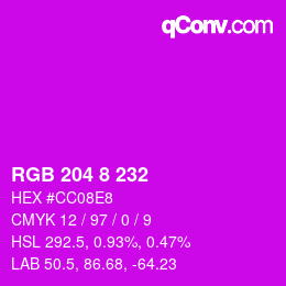 颜色代码: RGB 204 8 232 | qconv.com