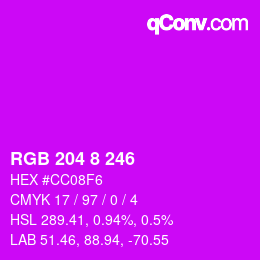 カラーコード: RGB 204 8 246 | qconv.com