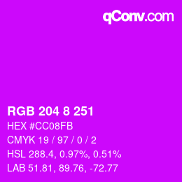 Color code: RGB 204 8 251 | qconv.com