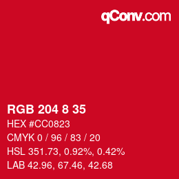 Color code: RGB 204 8 35 | qconv.com