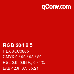 Color code: RGB 204 8 5 | qconv.com