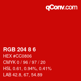 Color code: RGB 204 8 6 | qconv.com