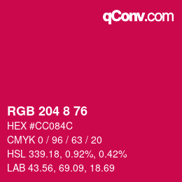Color code: RGB 204 8 76 | qconv.com