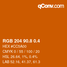 カラーコード: RGB 204 90.8 0.4 | qconv.com