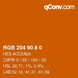 カラーコード: RGB 204 90.8 0 | qconv.com