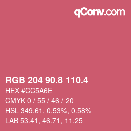カラーコード: RGB 204 90.8 110.4 | qconv.com
