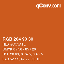 Color code: RGB 204 90 30 | qconv.com