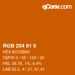 Color code: RGB 204 91 0 | qconv.com