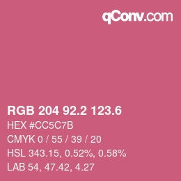 カラーコード: RGB 204 92.2 123.6 | qconv.com