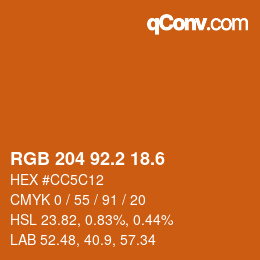 カラーコード: RGB 204 92.2 18.6 | qconv.com