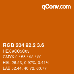 カラーコード: RGB 204 92.2 3.6 | qconv.com