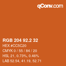カラーコード: RGB 204 92.2 32 | qconv.com