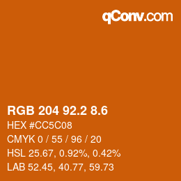 カラーコード: RGB 204 92.2 8.6 | qconv.com