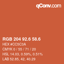 カラーコード: RGB 204 92.6 58.6 | qconv.com